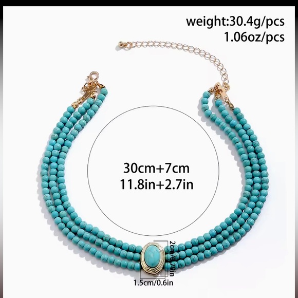 🌟 Necklace Chocker Turquoise Multi-layer - Picture 3 of 3
